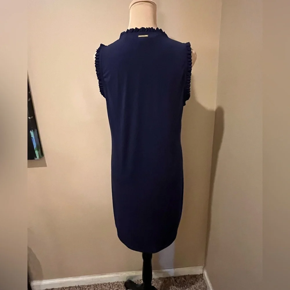 Michael Kors Navy Sleeveless Shift Mini with Ruffle Trim & V Neck, size Med